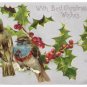 Birds Holly Silver Vintage Christmas Postcard