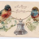 Birds Silver Bell Embossed UND Vintage Christmas Postcard