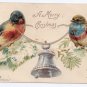 Birds Silver Bell Embossed UND Vintage Christmas Postcard