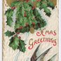 Christmas Holly Bell Blue Bird Embossed Gilt Vintage Xmas Greeting Postcard