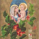 Madonna and Child Gold Moire Vintage Embossed Litho Christmas Postcard