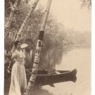 The Birches on the Charles Boston MA Woman Canoe Vintage Postcard
