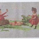 Children Eggs Pull Toy Silver Gilt Vintage Easter Postcard Children Eggs Pull Toy Silver Gilt Vintage Easter Postcard