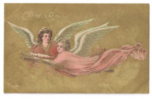 Easter Angels Flying Gilt Vintage Easter Postcard