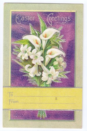 Lilies Embossed Silver Gilt Vintage Easter Postcard