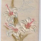 Lilies Airbrushed Embossed Vintage Easter Postcard