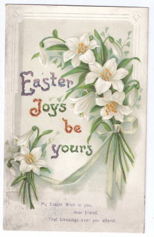 Lilies Embossed Vintage Easter Postcard IAP 1915