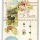Sailboat Shamrocks Egg Embossed Vintage Easter Postcard