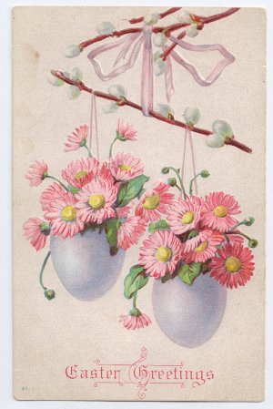 Spring Flowers in Eggs Embossed Vintage Easter Postcard