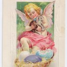 Angel Cherub Bunny Rabbit Embossed Antique Easter Postcard Stecher
