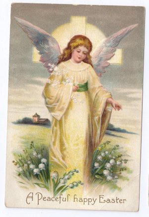 Angel Embossed Vintage Easter Postcard IAP