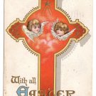 Angels Cherub Faces Embossed Vintage Easter Postcard 1917