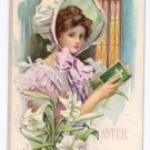Pretty Woman Prayer Book Vintage Easter Postcard
