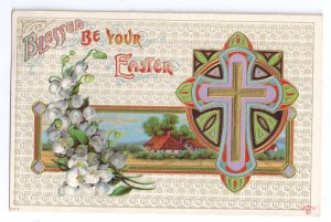 Cross Arts & Crafts Embossed Gilt Vintage Easter Postcard P. Sander 1911