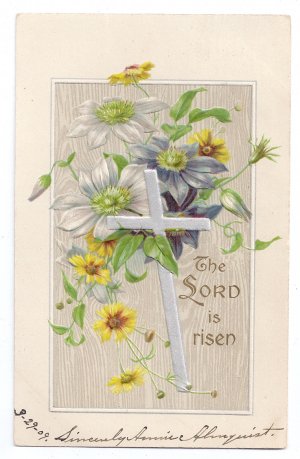 Silver Cross Embossed Silver Gilt Vintage Easter Postcard 1909