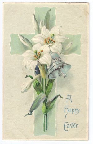 Cross Lily Embossed Vintage Easter Postcard