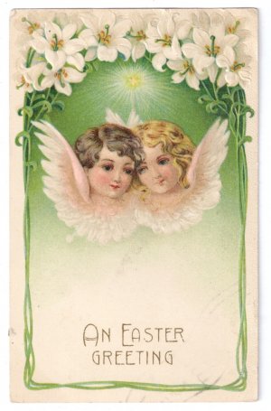 Angels Embossed Vintage Easter Postcard 1908