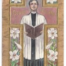 Cross Choir Singer Embossed Gilt Vintage Easter Postcard