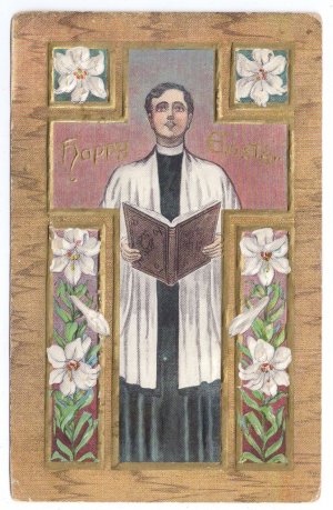 Cross Choir Singer Embossed Gilt Vintage Easter Postcard