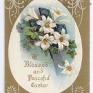 Lilies Cross Embossed Gold Vintage Easter Postcard