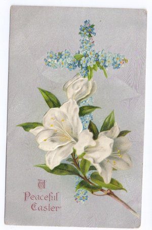 Flower Cross Embossed Silver Gilt Vintage Easter Postcard