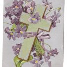 Cross Violets Embossed Silver Gilt Vintage Easter Postcard IAP