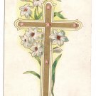 Gold Cross Lilies Embossed Vintage Easter Postcard
