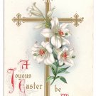 Gold Cross Lilies Wessler 1909 Embossed Vintage Easter Postcard
