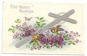 Silver Cross Flowers Embossed Tuck Vintage Easter Postcard