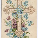 Violets Cross Flowers Embossed Vintage Easter Postcard