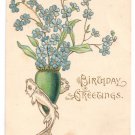 Arts & Crafts Embossed Gilded Vintage Birthday Postcard Forget Me Nots Fish Vase