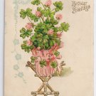 Four Leaf Clover Embossed Gilded 1908 Vintage Birthday Postcard