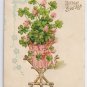 Four Leaf Clover Embossed Gilded 1908 Vintage Birthday Postcard