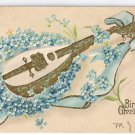 Mandolin Embossed Gilded 1908 Vintage Birthday Postcard Forget Me Nots