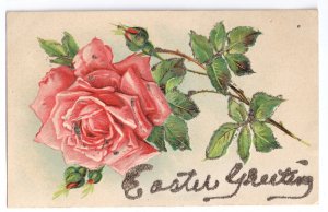 Easter Embossed Tinseled Rose Glitter Vintage Postcard
