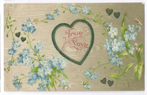True Love Embossed Forget me nots Hearts 1908 Vintage Postcard