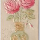 Embossed Airbrushed Roses Vintage Birthday Postcard