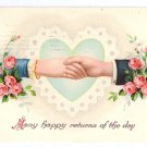 Clasped Hands Roses Glossy 1915 Vintage Birthday Postcard