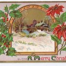 Embossed 1910 Vintage Christmas Postcard Poinsettias Country Scene