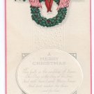 Patriotic Christmas Flag Holly Wreath Arts and Crafts Poem Postcard