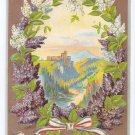 Best Wishes Embossed Lilacs Gilt Vintage Patriotic Postcard