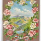 Best Wishes Embossed Roses Gilt Vintage Patriotic Postcard