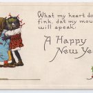 Black Americana Children Kissing Vintage Bergman new Year Postcard 1913