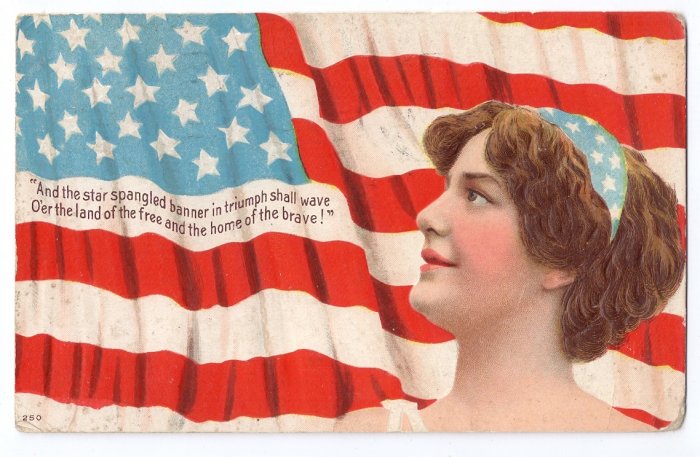 U.s. Flag Lady Vintage Patriotic Postcard Star Spangled Banner