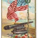 Memorial Day Embossed US Flag Cannon Patriotic Postcard