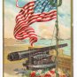 Memorial Day Embossed US Flag Cannon Patriotic Postcard