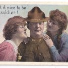 Girls and WWI Soldier 1918 Patriotic Romantic Postcard