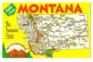 Greetings from Montana Map Postcard MT Crocker Chrome