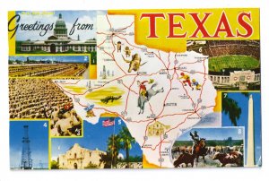 Greetings from Texas Map Postcard TX Multiview Chrome