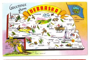 Greetings from Nebraska Map Postcard NE Tichnor Chrome